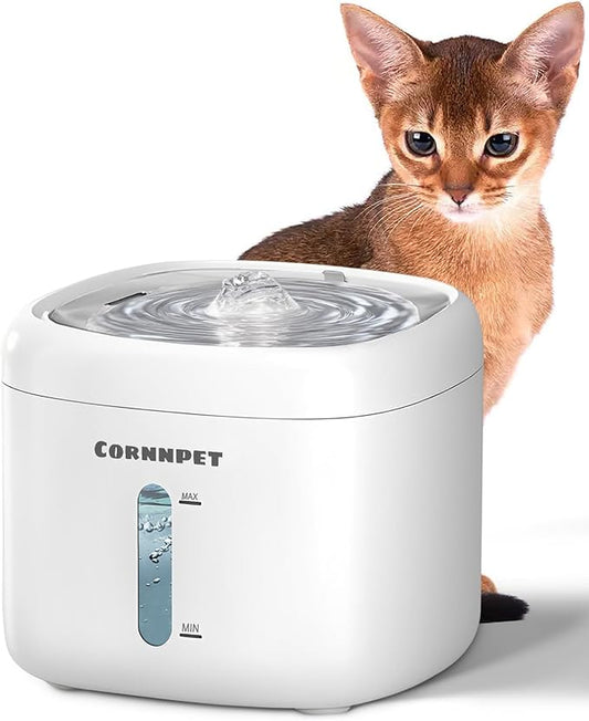 Stainless Steel Lid Cat Water Fountain 74Oz/2.2L for Drinking - Pet Fountain for Small Animal - Dogs Waterer Bowls Indoor