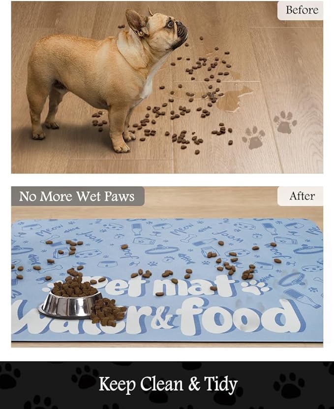 Pet Feeding Mat-Absorbent Dog Mat for Food and Water Bowl-No Stains Quick Dry Water Dispenser Mat-Dog Accessories Pet Supplies-Bowl for Messy Drinkers(PAW,12"x19"