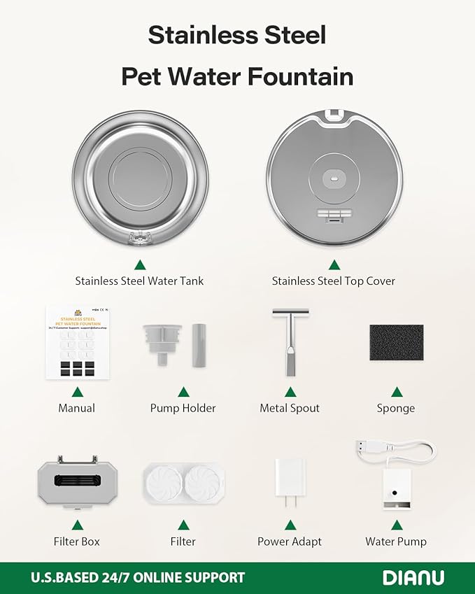 Cat Water Fountain Stainless Steel - 3.2L/108oz Pet Water Fountain for Cats Indoor - Automatic Pet Watering Dispenser (4 Filters)