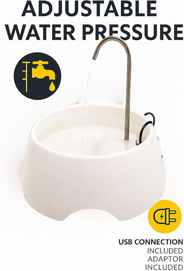Aqua MINI Portable Pet Water Fountain - Automatic Drinking Bowl for Cats and Dogs - Stainless Steel Faucet - Replaceable Filters - Easy Cleaning - Ideal for Multiple Pets - 1.2L/42 fl oz - White