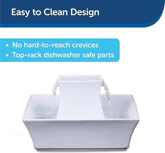 PetSafe Drinkwell Pagoda Ceramic Cat & Dog Water Fountain, 70oz Capacity, Encourages Hydration, Open Bowl Design, White