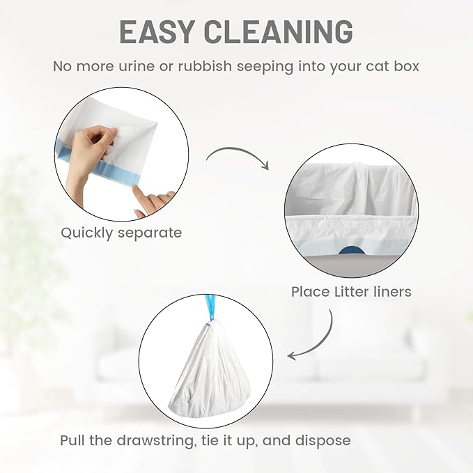 60pcs Cat Litter Bags for MeoWant MW-SC01/MW-SC02/MW-LR01 Self-Cleaning Cat Litter Box Liner, Automatic Self Cleaning Cats Waste Bags for Self-Cleaning Cats Liners with Drawstring Pet Waste Boxes Bag