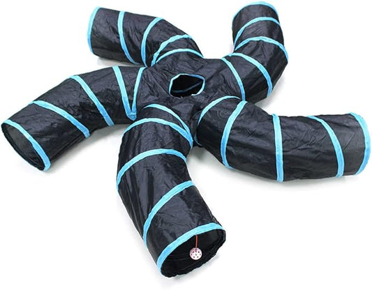 Bemodst Cat Tunnel for Indoor Cats, 5 Way Cat Tubes and Tunnels Collapsible S-Shape Small Animal Tubes Kitty Tunnels Interactive Maze Cat Toy for Kitten Rabbit Ferret - 5 Way