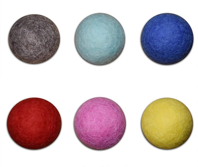 Set of 6-100% Wool Felt Ball Toys for Cats and Kittens, Handmade Colorful Eco-Friendly Cat Wool Balls (4cm, Gray Mint Blue Red Pink Yellow)…