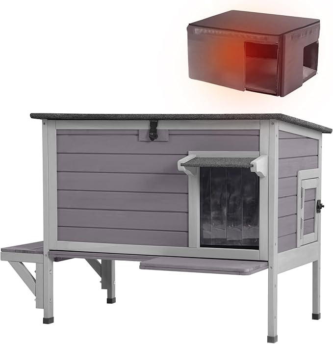 Aivituvin Outdoor Cat House with Insulated Liner,Large Heated Feral Cats Shelter for Winter,Weatherproof Cat Enclosure