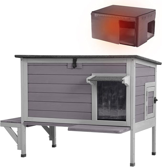 Aivituvin Outdoor Cat House with Insulated Liner,Large Heated Feral Cats Shelter for Winter,Weatherproof Cat Enclosure
