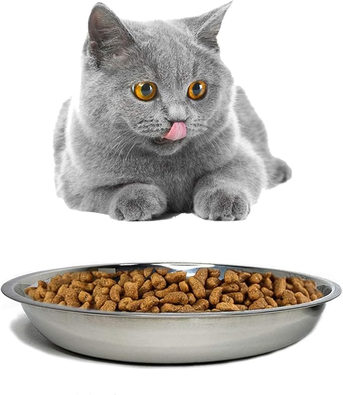 kathson Stainless Steel Whisker Relief Cat Bowl, 4 pcs Shallow and Wide Bowls, Pet Cat & Dog Feeding Large Dishes Fits with Elevated Stands Pet Bowl Stand (7.88 Inch Dia.)