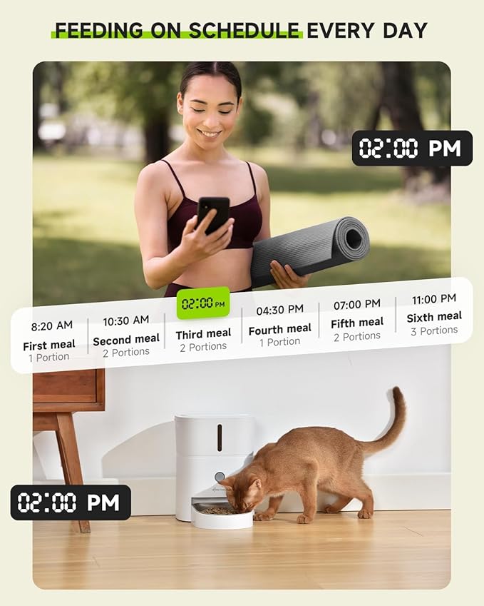 Automatic Cat Feeder, 5G & 2.4G Wi-Fi Cat Food Dispenser with APP Control, 3L Timed Pet Feeder for Pet Dry Food, 1-10 Meals Per Day