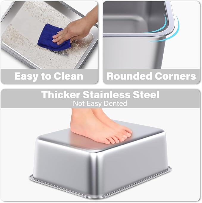 Stainless Steel Litter Box 2 Pack, 18"x14"x6" Medium Cat Litter Box Easy to Clean, Never Absorb Odor, Non Stick Metal Litterbox for Small to Medium Cats, Rabbits