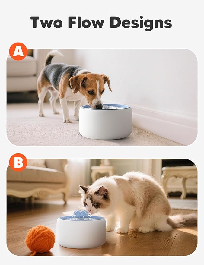 WOPET Ceramic Cat Water Fountain W03 Lite,3L/101oz Ceramic Pet Fountain,Automatic Water Fountain for Cats & Dogs, Fashion Cat Fountain with Ultra-Quiet Pump and Filter & Sponge White Blue