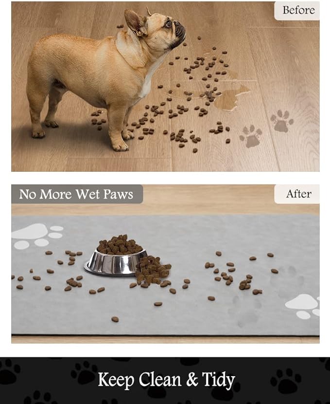 Pet Feeding Mat-Absorbent Dog Mat for Food and Water Bowl-No Stains Quick Dry Water Dispenser Mat-Dog Accessories Pet Supplies-Bowl for Messy Drinkers(LIGHTGREY,16"x24"