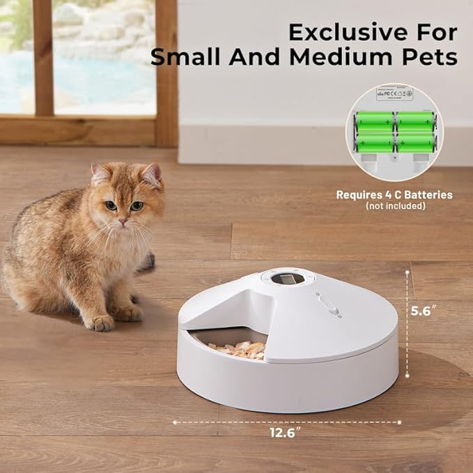 Automatic Cat Feeder Wet Food, 5 Meals Cordless Pet Food Dispenser, Fresh Food Refrigerated Container with 2 Ice Packs, 10s Voice Recording, Programmable Timer Battery Operated(No Included