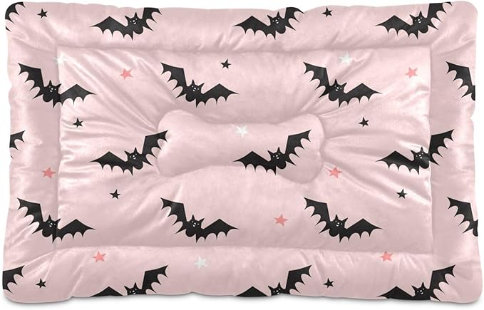 Pet Bed Halloween Bats Pink Dog Bed Mat Absorbing Non Slip Pad Pet Sleeping Mat for Small, Medium, and Large Dogs Puppy Cat 36 in x 24 in