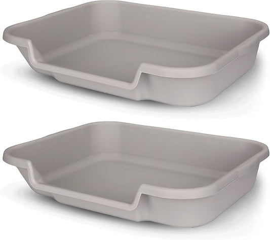 KittyGoHere Senior Cat Litter Box 2 Pack, Large Misty Gray Low Entrance Kitty Litter Box, Sized for Cats Comfort, Perfect for Senior and Arthritic Cats, Made in USA