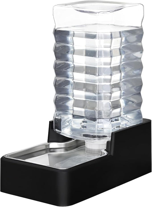 RIZZARI Stainless Steel Pet Water Feeder: 9L Automatic Leak-Proof Gravity Dispenser for Cats Dogs Indoor Outdoor Use(Black Without Filter,9L)
