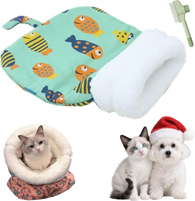 Cozy Pet Nest for Cats, Cozy Pet Nest for Cats and Dogs, 2025 New Winter Sleeping Bag with Thickened Pockets, Cat Bed Cave Sleeping Bag,Self Warming Pad Sack for Kitten/Puppy (Green, 18 * 22in)
