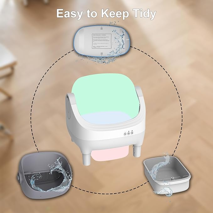 Himix Self Cleaning Litter Box, Large Open-top Automatic Cat Litter Box for Multiple Cats with APP Control, Safety Sensor and Odor Control, Includes 60 Pcs Trash Bags