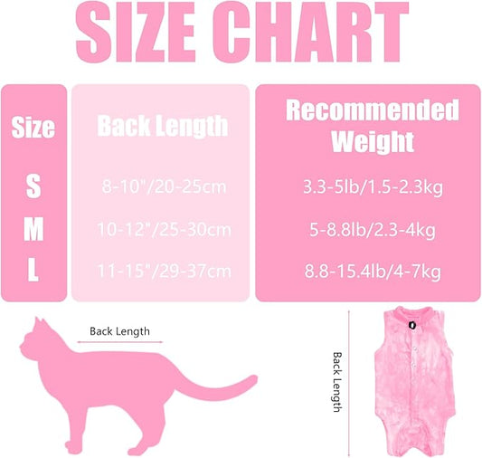 Cat Recovery Suit for Male and Female Surgical Post Surgery Soft Cone Onesie Tie Dye Cats Shirt Clothes Neuter Licking Protective Diapers Outfit Cover Kitten Spay Collar Alternative(Pink, M)