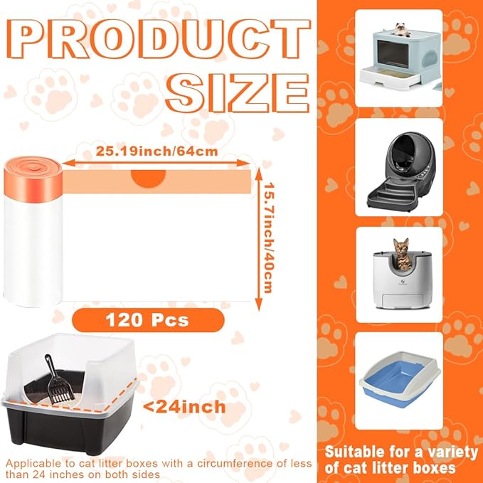 160 Pack Cat Litter Bags with Drawstring,Compatible with Litter Robot 3 & 4, Self Cleaning Automatic Cat Litter Box Bags (10-12 Gallons)