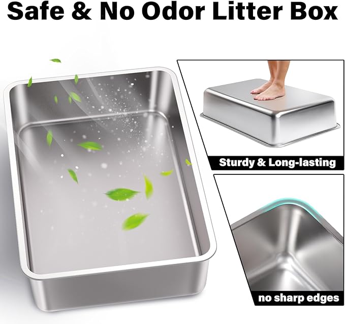 Stainless Steel Litter Box,XL Metal Litter Box for Cat,Easy Clean Non Stick No Smell Metal Litterbox for Kitty/Multi-Cats