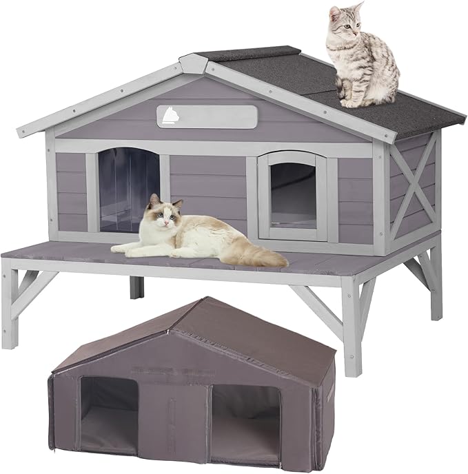 GUTINNEEN Outdoor Cat House Weatherproof Large Cat Shelter with 100% Insulated Liner for Multiple Cats, Cat Condos for Indoor Cats