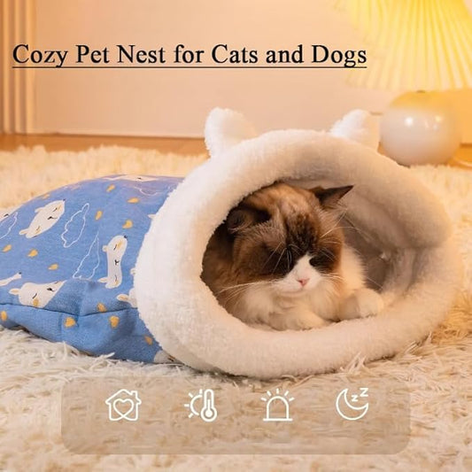 Cozy Pet Nest for Cats, Cozy Pet Nest for Cats and Dogs, 2025 New Winter Sleeping Bag with Thickened Pockets, Cat Bed Cave Sleeping Bag,Self Warming Pad Sack for Kitten/Puppy (Blue, 18 * 22in)