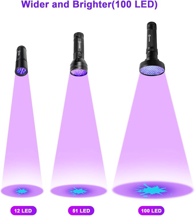 ESCO LITE UV Flashlight Black Light, 100 LED 395 nM Ultraviolet Flashlights UV Blacklight Detector for Dog Urine, Pet Stains and Bed Bug, Matching with Pet Odor Eliminator