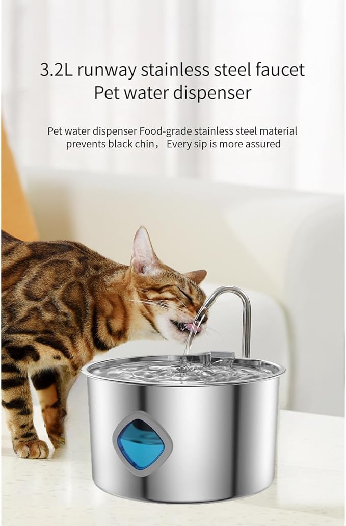 Cat Water Fountain Stainless Steel: 108oz/3.2L Water Fountains for Cats Indoor, Cat Water Fountain, Ultra Quiet, Water Level Window(2. Filter Filter Cotton)