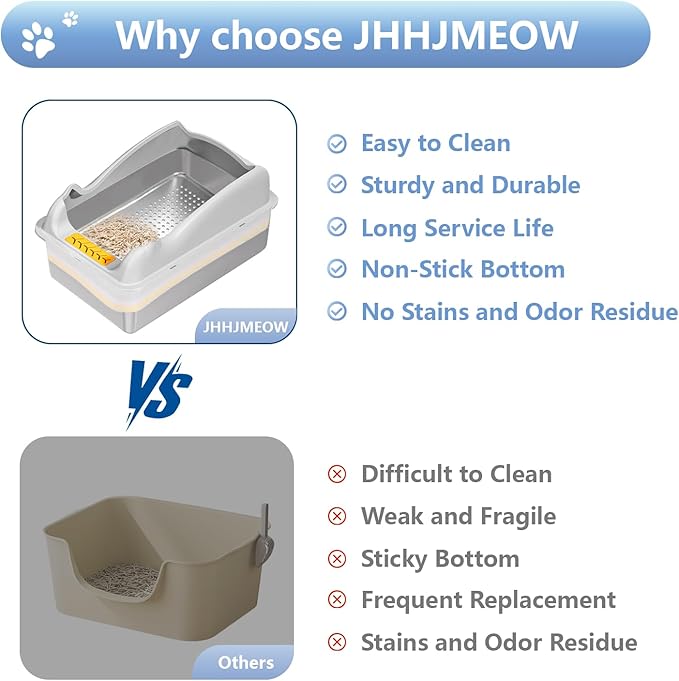 Stainless Steel Sifting Cat Litter Box with Lid,XL Metal Sifting Litter Box for Pine Pellets,High Sides Metal Litter Box System for Big Cats,Anti-Leakage,Easy Clean