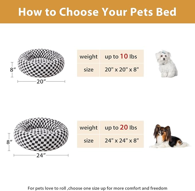 BFPETHOME Donut Dog Beds for Small Dog, Round Cat Beds for Indoor Cats, Calming Pet Bed for Puppy and Kitty with Non-Slip Bottom, Cute Fancy Puppy Bed Machine Washable Plush Fabric