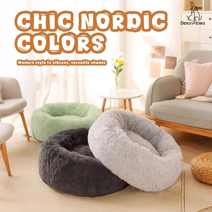 Comfy Dog Bed Large Size Dog - Donut Washable Large Pet Bed, 39 inches Anti-Slip Round Fluffy Plush Faux Fur Cat Bed, Fits up to 120 lbs Pets (Camel)