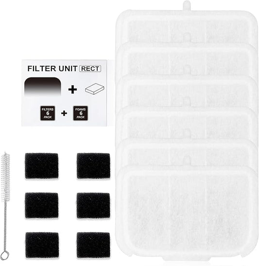 6 PCS Upgraded Filter Unit Rect Pet Cat Kit Water Fountain Filters Fit For E versweet MAX 105 fl oz/3L Automatic Pet Fountain, Include Replacement Filters and Replaced Foam Pump Filter