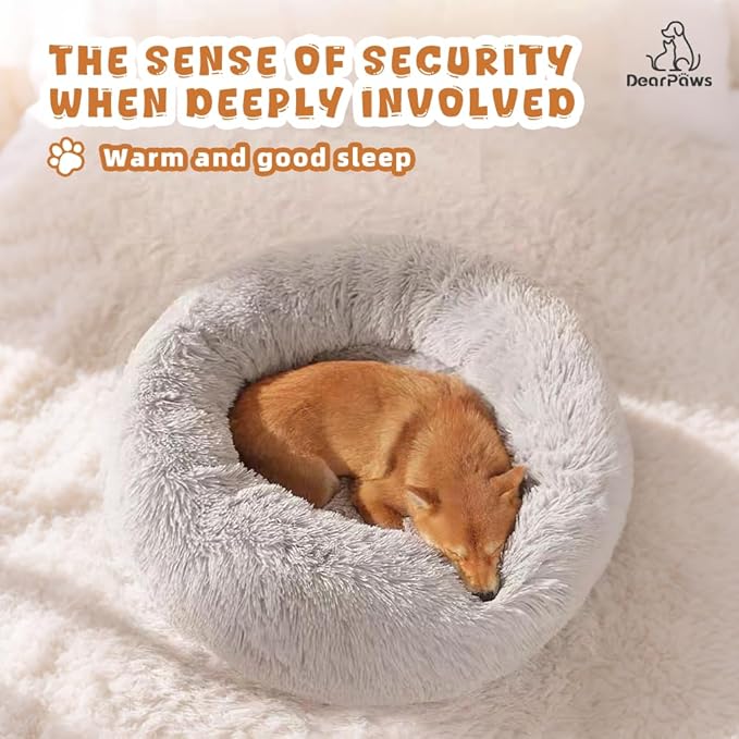 Comfy Dog Bed Large Size Dog - Donut Washable Large Pet Bed, 39 inches Anti-Slip Round Fluffy Plush Faux Fur Cat Bed, Fits up to 120 lbs Pets (Dark Grey)