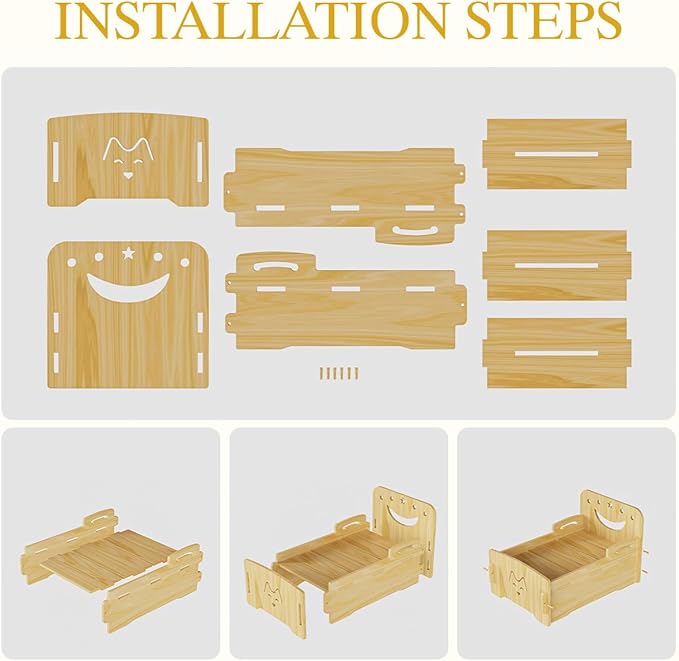 Wooden Cat Bed-Wooden Indoor Pet Bed for Cats, Dogs, Rabbits, Kittens and Small Animals Without Mattress,Easy Assembly