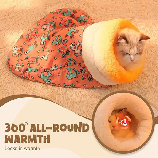 Pet Nest for Cats and Dogs, Soft Cat Dog Sleeping Bag, Warm Feline Bed, Portable Pets Nests, Soft Plush Winter Cat Cave Bed,Cat Dog Sleeping Bag for Indoor (Clownfish, 18 * 22inch)