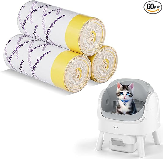 60 Count Litter Box Liners Bags,Compatible with Autoscooper 11 Open-Top Automatic Self-Cleaning Cat Litter Robot Box,3 Rolls Drawstring Trash Bags,23.62 x 11.81 Inches(3 Packs/60 Counts)