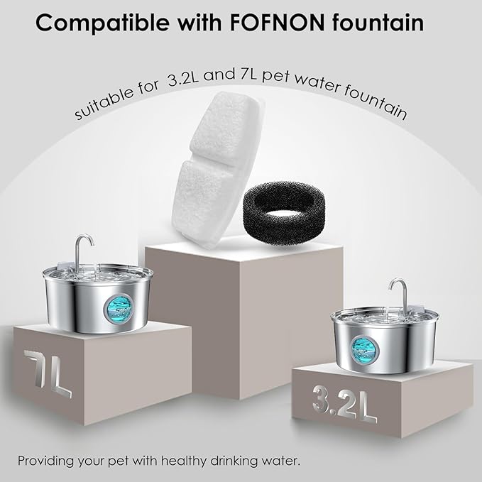 20 Pcs Cat Water Fountain Filters Compatible with 3.2L and 7L Dog Water Fountain,Including 10 Pcs Pet Water Filters & 10 Pcs Sponges(Not for Wireless Fountain)