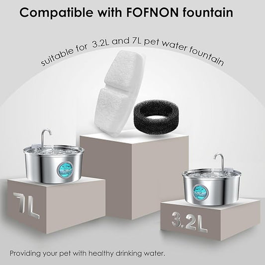 20 Pcs Cat Water Fountain Filters Compatible with 3.2L and 7L Dog Water Fountain,Including 10 Pcs Pet Water Filters & 10 Pcs Sponges(Not for Wireless Fountain)