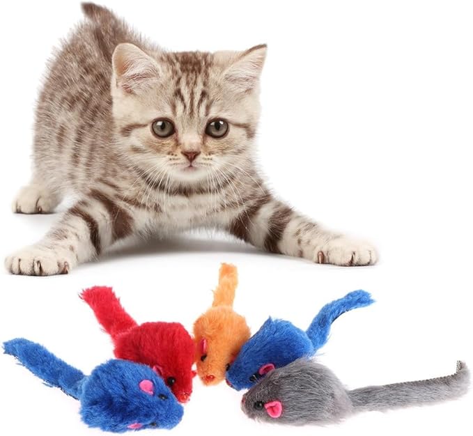 5Pcs Interactive Flocking Plush Mice Toys for Cats - Soft Kitten Catch & Training Play Toys,Flexible Indoor Exercise,Small Plush Biting Toys for Cat Tents,Beds & Houses-Perfect for Indoor Cats(Random)