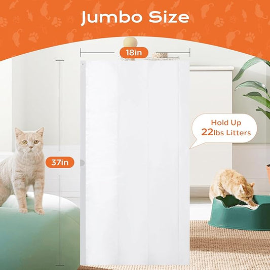Cat Litter Box Liners, 60 Count Jumbo Size Litter Box Bags with Drawstring, Large Heavy Duty Litter Liners for Self Cleaning Cat Litter Box, Tear Leak Resistant for Pet Supplies(37" x 18")