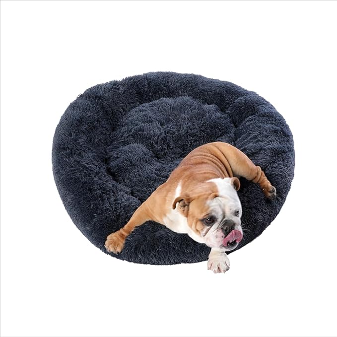Comfy Dog Bed Large Size Dog - Donut Washable Large Pet Bed, 39 inches Anti-Slip Round Fluffy Plush Faux Fur Cat Bed, Fits up to 120 lbs Pets (Brown)