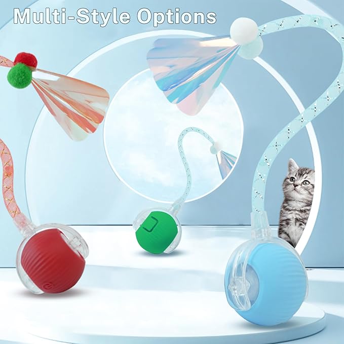 New Upgraded Cat Ball Toy - Speedy Tail 2.0 Cat Toy, Interactive Cat Toy Ball, Stimulating Toys and Juguetes para Gatos, Cat Toys for Bored Indoor(Sound Switchable) (Blue)