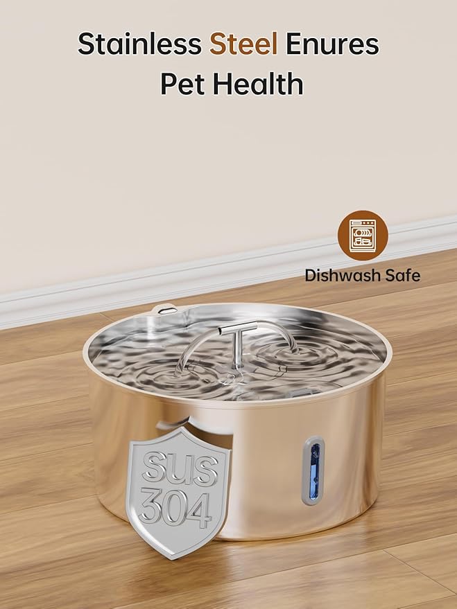 Dog Water Fountain for Large Dogs, 7L/236oz/1.8G Stainless Steel Dog Fountain, Large Automatic Pet Drinking Bowl Dispenser with Quiet Pump, Multiple Filtration, Dual-Stream for Cats and Dogs Indoor