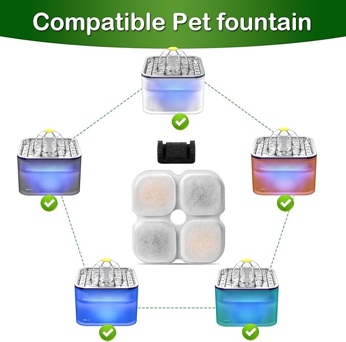 Cat Water Fountain Filter,Compatible 101oz/3L Crystal Stainless Steel Pet Water Fountain,Cat Fountain Replacement Filter 12 Set