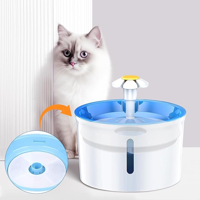Filters Replacements for Flower Automatic Pet Fountains, Cat Water Fountain Replacement Parts and Dog Water Dispensers Filters for 81oz/2.4L Round Cat Water Fountains (4 Filters+2 Sponges)