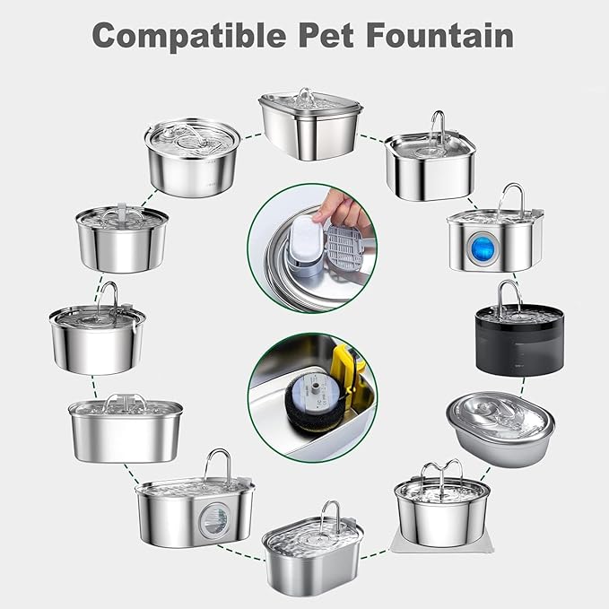 Cat Water Fountain Filters, 36 Pack Replacement Filters for 108oz/3.2L& 67oz/2L Stainless Steel Dog Water Fountain(18 Filters & 18 Sponges