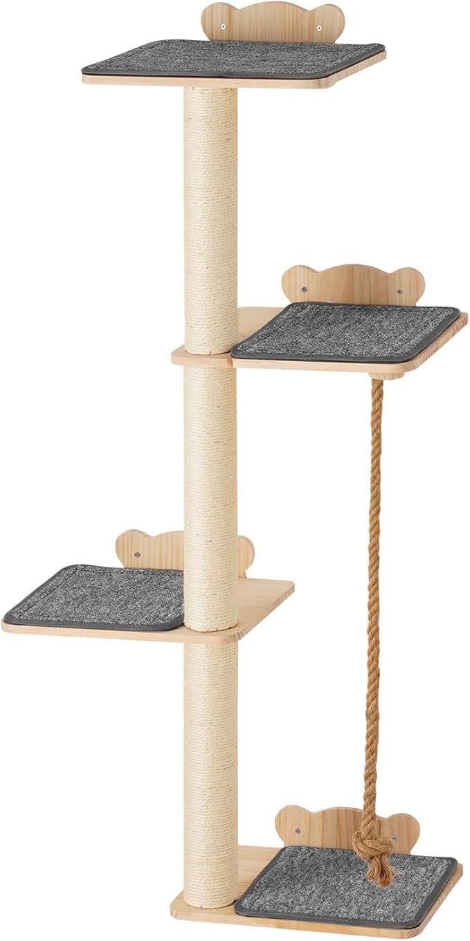 VEVOR 4 Tiers Tall Cat Wall Furniture Set with 4 Jumping Boards, Wall-Mounted Cat Floating Shelf up to 40 lbs, 12 mm Pine Wood Perch for Sleeping, Playing, and Climbing