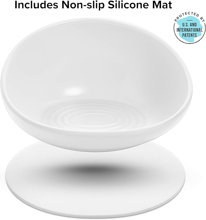CatGuru Cat Food Bowl, Ceramic Bowls for Indoor Cats, No Spill Cat Feeding Bowl, Whisker Stress Free Kitten Bowls, Pet Bowls for Food and Water, Includes Silicone Non-Slip Mat (High-Low, White)