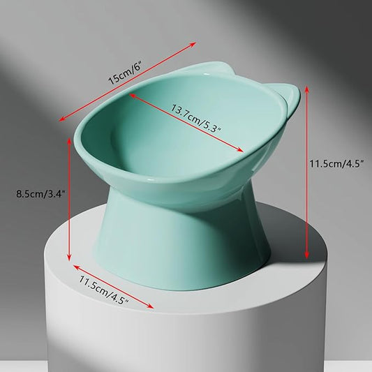 GKYZBB Elevated Cat Bowls, 15° Tilted Raised Cat Food Bowl Anti-Vomiting,Dog Kitten Food Dishes Pet for Cats and Small Dogs (Green)