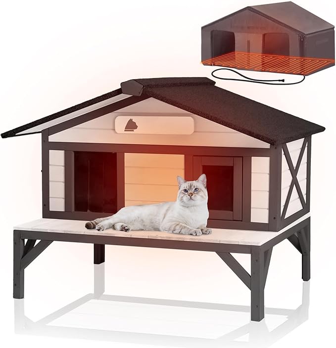 GUTINNEEN Heated Outdoor Cat House Weatherproof Large Cat Shelter with 100% Insulated Liner for Multiple Cats, Cat Houses for Indoor Cats(Black)